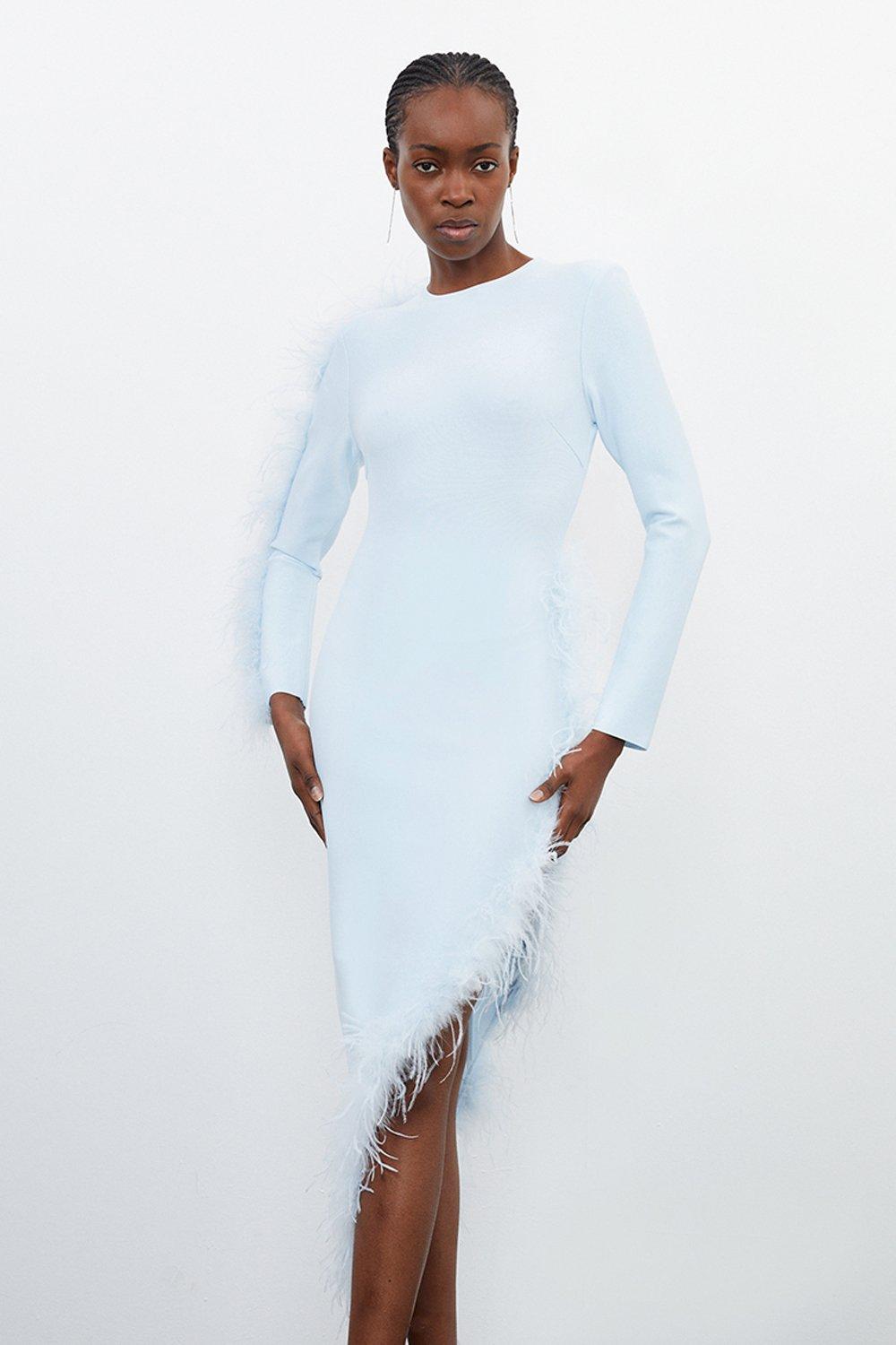 Long sleeve outlet dress with feathers